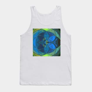 Mosaic Kaleidoscope Flower Green and Blue Tank Top